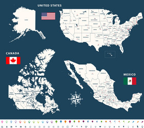 high detailed maps of canada united states Vector Image