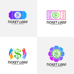 Set money ticket logo template design emblem vector