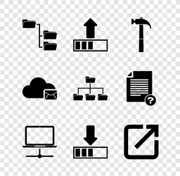 set folder tree loading hammer computer network vector image