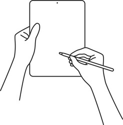 hand draws on tablet with a pencil vector