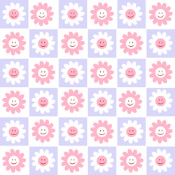 70s cute seamless smiley face daisy pattern Vector Image