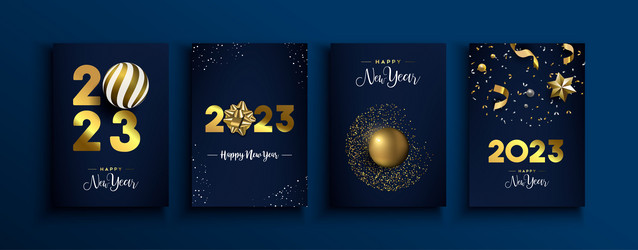 Happy new year 2023 gold 3d elegant card set vector