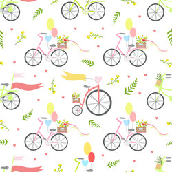 Vintage bikes with flowers and balloons seamless vector