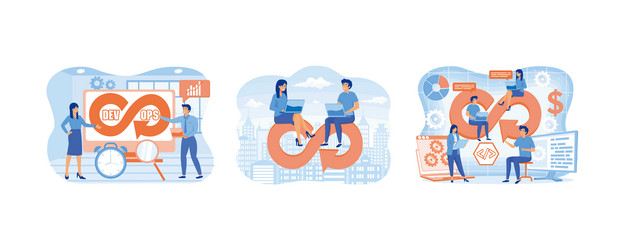 devops developers work with automation process vector image