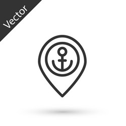 grey line map pointer with anchor icon isolated vector image
