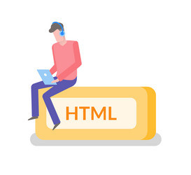 html freelancer man working on laptop coder coding vector