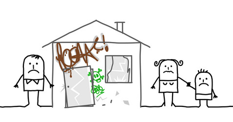Cartoon drawing of family house holding for rent Vector Image