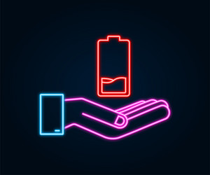 Discharged neon battery with hands set vector