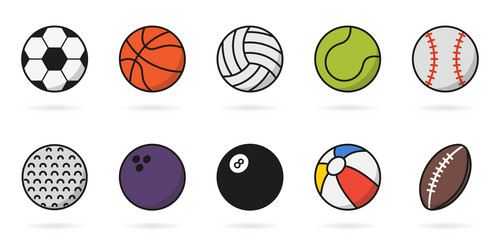 Set of sport game balls icon collection vector