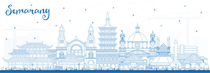 outline semarang indonesia city skyline with blue vector