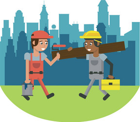 Construction workers geometric cartoons Royalty Free Vector