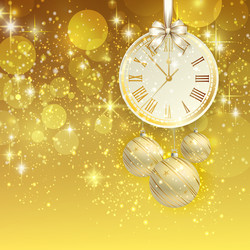 New year clock with sparkling gold background Vector Image