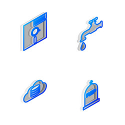 Set isometric line water tap floppy disk in 5 vector