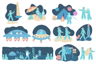 Astronomy space people flat recolor set Royalty Free Vector