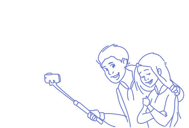 Young man woman couple taking selfie camera photo vector