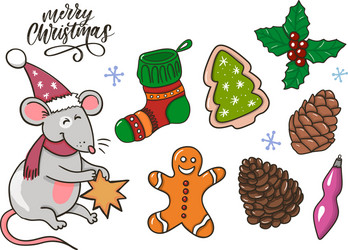 merry christmas traditional symbols in doodle vector