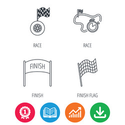 Finish flag race timer and wheel icons vector