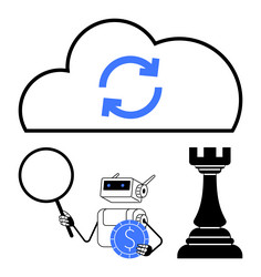 robot analyzing data under cloud sync icon next vector image