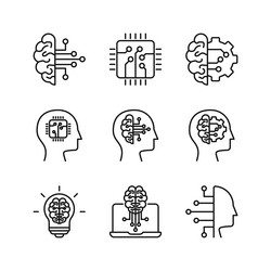 Editable set icon of artificial intelligence vector