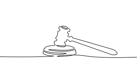 one line continuous judgment lawyer hammer symbol vector