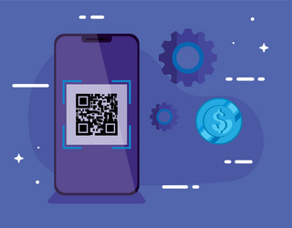 smartphone with scan code qr and icons vector image