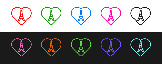set line eiffel tower with heart icon isolated vector image