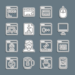 set line mobile apps binary code computer monitor vector image