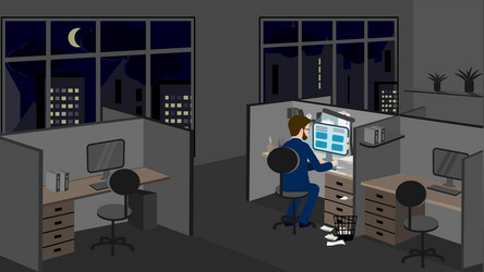 an office worker works in empty late vector