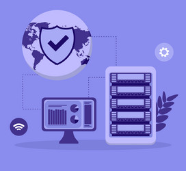 secure server computing hosting in flat design vector image
