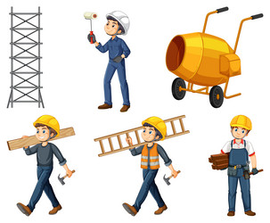 set of construction site objects and workers vector