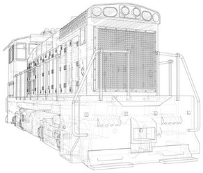 locomotive wire-frame vector