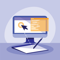 desktop computer with webpage templates vector image