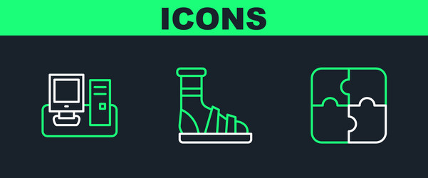 set line piece of puzzle monitor with keyboard vector image