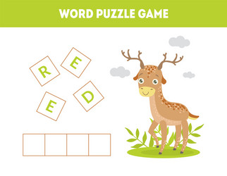 Deer word puzzle game educational vector