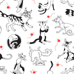 seamless pattern with playing cats of different vector