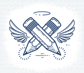 two crossed pencils with wings and nimbus simple vector image