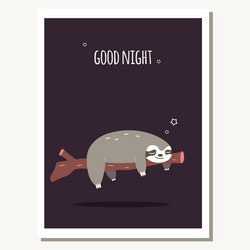 greeting card with cute lazy sloth and text vector