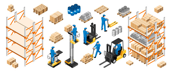 Isometric warehouse interior flowchart Royalty Free Vector