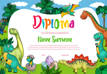 Kids diploma with cartoon cute dinosaurs vector