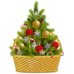 basket with christmas tree vector