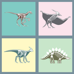 dinosaurs skeletons silhouettes cards set fossil vector