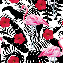 Tropical Flamingo Hibiscus Vector Image