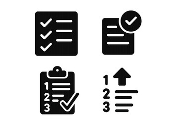 black icons representing task lists checklists vector image