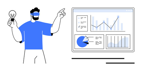 man using vr headset and analyzing data vector image