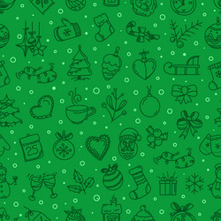 seamless green pattern card with holiday objects vector