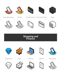 set of isometric icons in outline style colored vector