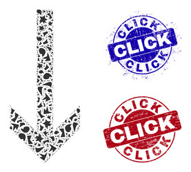 arrow down mosaic of fragments with click textured vector image