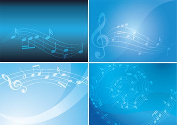 blue backgrounds with musical notes and gradient vector