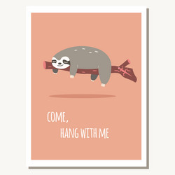 greeting card with cute lazy sloth and text vector image
