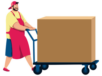 man pushing cart with box vector